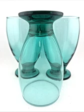 Cristar Lexington Teal Blue Footed Pedestal Water Goblets Glasses Set of 3