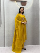 Women's Roman Silk Kurti Pant Dupatta Set Traditional Navratri Garba Party Wear