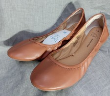 Time and Tru Women's Size 8.5 Cognac Scrunch Ruched Trim Slip-On Ballet Flat