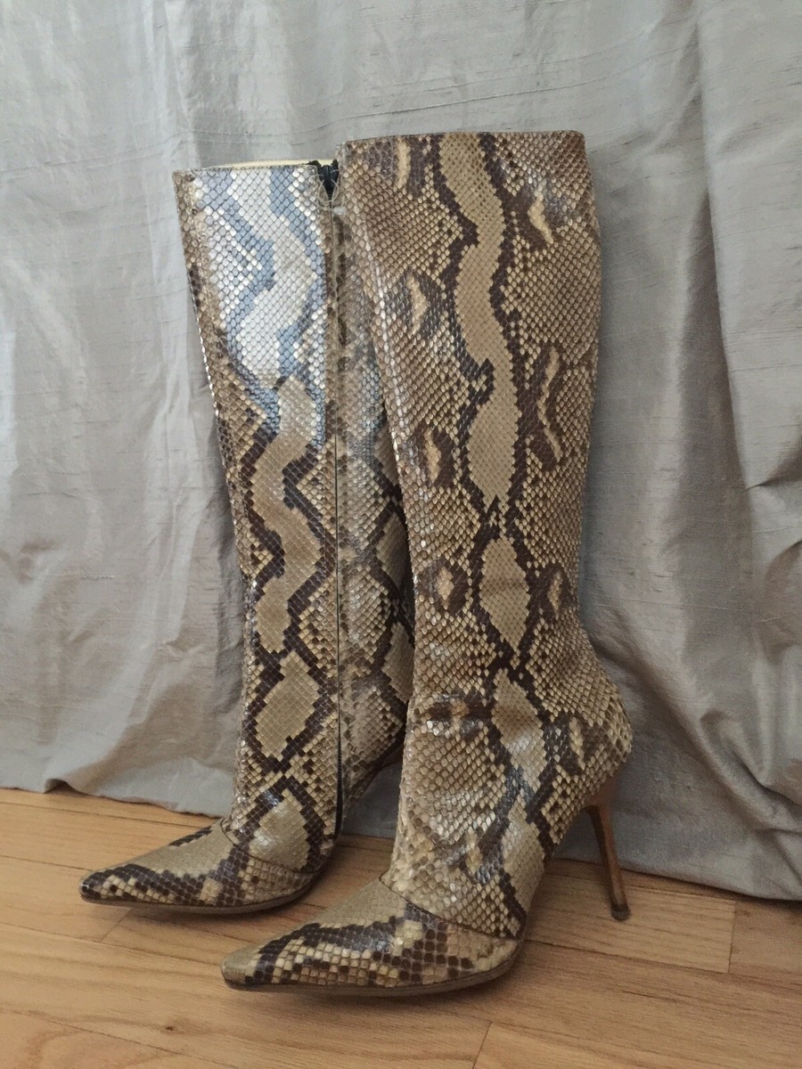 Vicini By Giuseppe Zanotti Real Snake Skin Brown Leather Boots 35