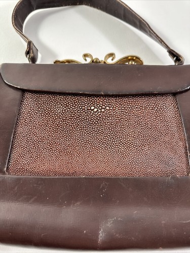 Jemco braune Handtasche Geldbeutel Druckknopfverschluss einzelner Riemen 30er Jahre antik Vintage - Bild 2 von 12