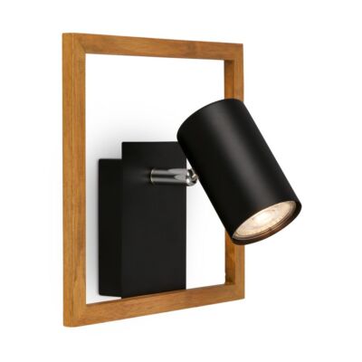 Spotlight, black, with wood, excl. 1xGU10/max. 9W