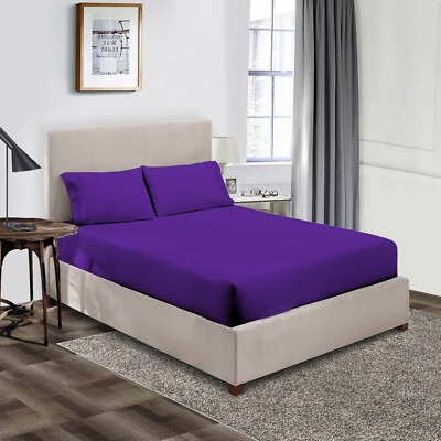 Extra Deep Pocket Fitted Sheet+2 Pillow Case 800 TC Organic Cotton Purple Solid