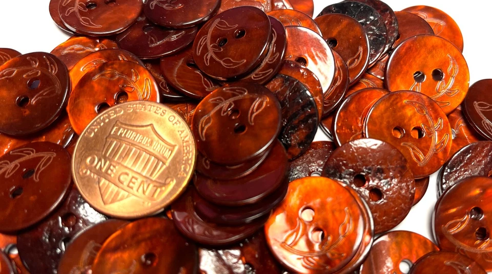 8 PCS ONLY! Dyed Rust Red Lasered Abalone Shell Buttons 15mm Almost 5/8" 13553 - Image 4 of 4