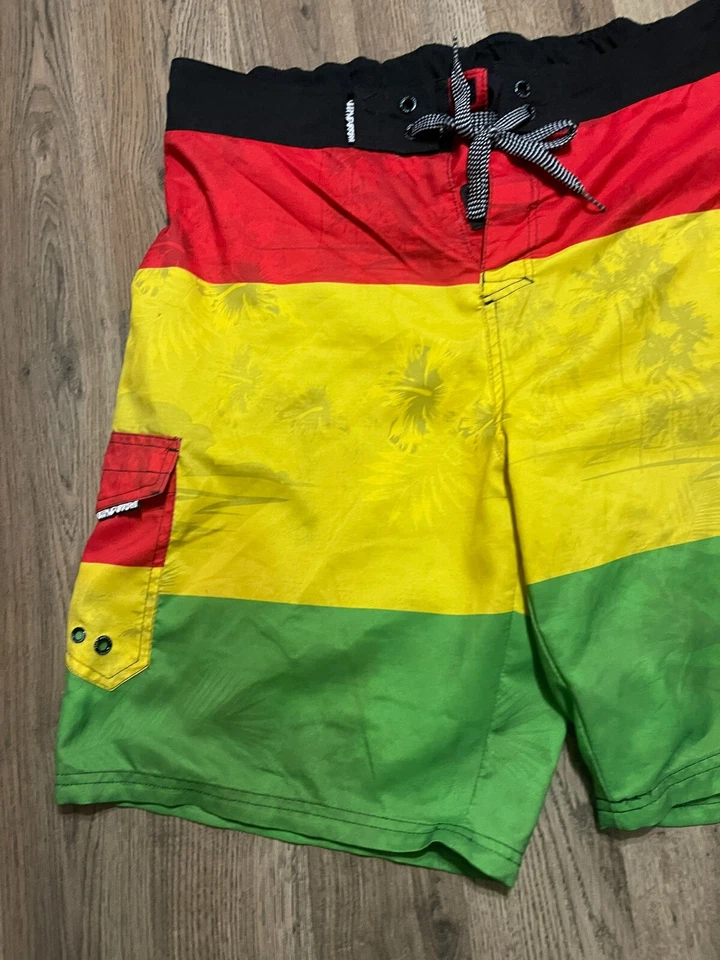 Ocean Current 短裤,男式 XL 码,红色黄色绿色,泳裤,抽绳 — 第 3/4 张图片