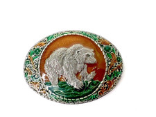 Indiana Metal Craft Grizzly Bear Fish Colored Froz'N Color Belt Buckle 1981