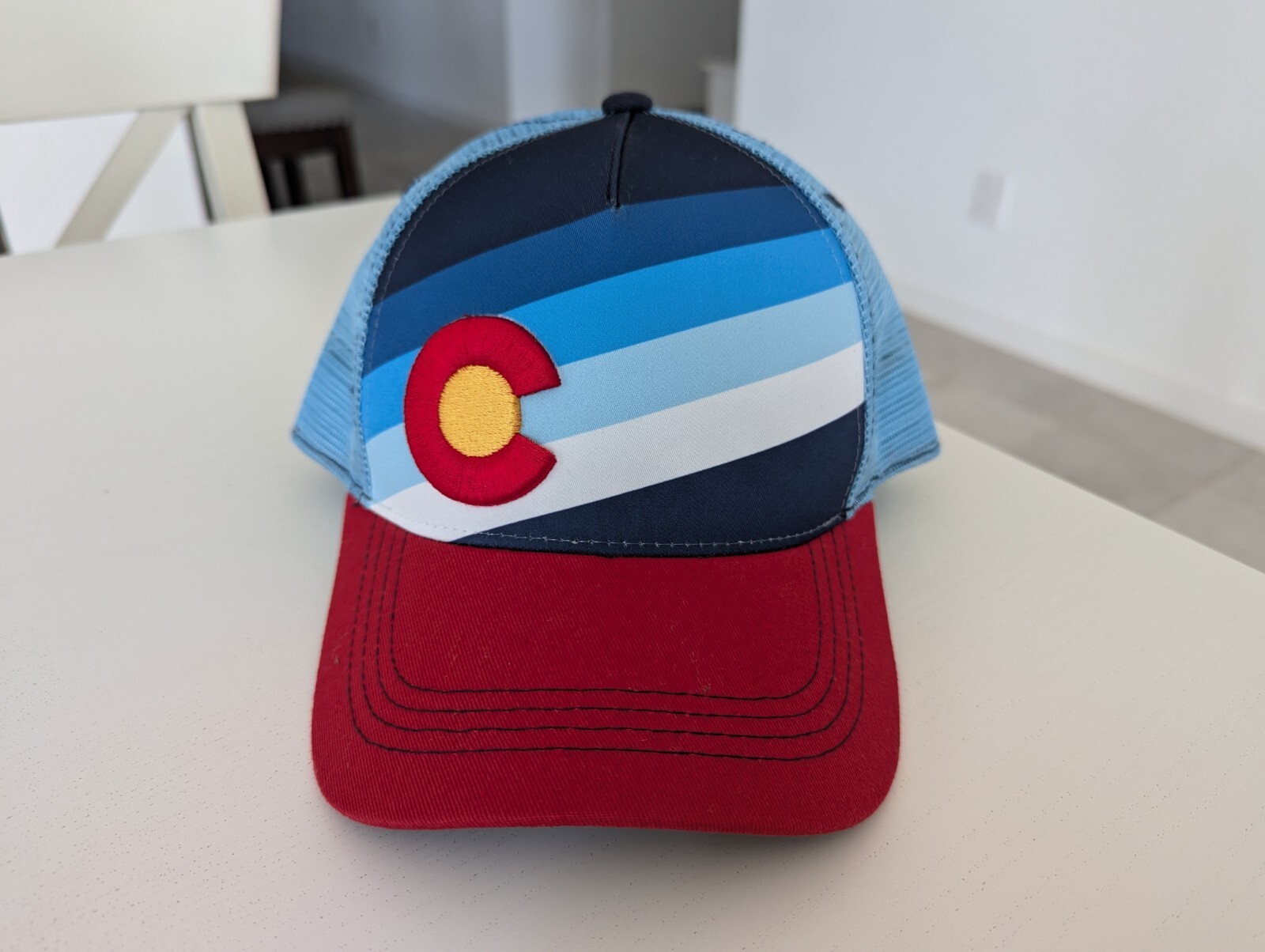 Burnies Hat Cap Snap Back Blue Striped Colorado C Logo One Size Adjustable