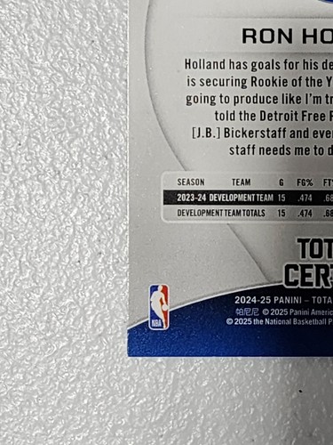 Ron Holland II 2024-25 Panini Totally Certified Gold Platinum Mirror Rookie #/10 - Picture 10 of 10