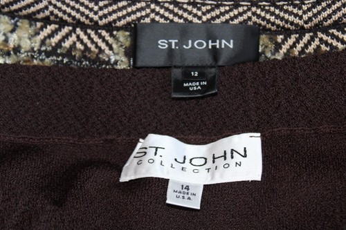ST. JOHN Collection Knits Brown Jacket Skirt L 14 12 2pc Suit Gold Eyelash - Picture 8 of 9