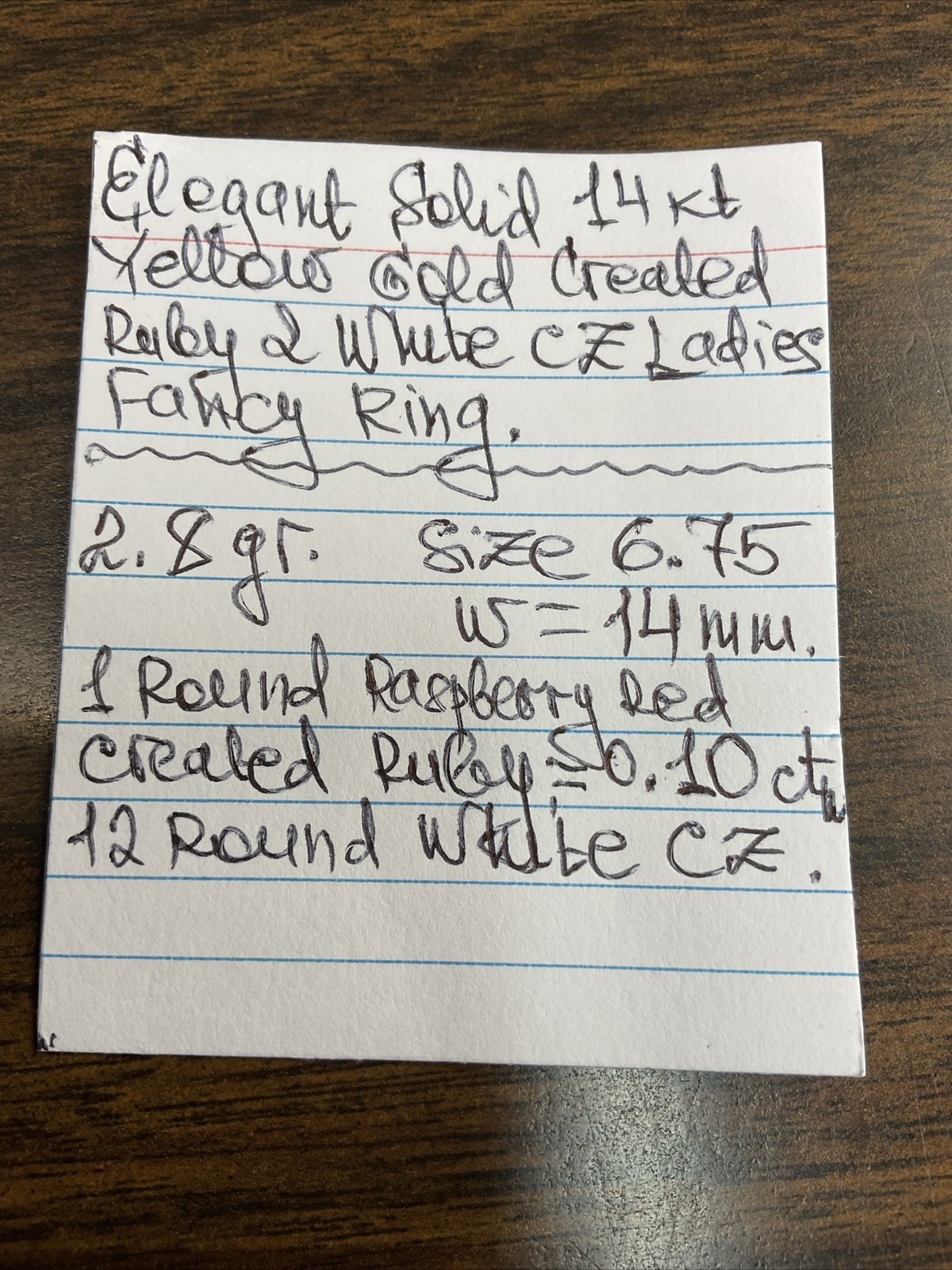 ELEGANT Solid 14K Yellow Gold Created Ruby & Whit… - image 20