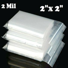 100 Pack 2"x 2" ZIP LOCKING BAGS 2 MIL CLEAR PLASTIC RECLOSABLE SEAL BAGGIES