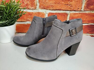 Clarks Collection UK 3D EU 35,5 graue Damenstiefeletten aus Veloursleder mit hohem Blockabsatz