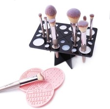 Makeup Brush Cleaning Mat Drying Rack - 28 Holes Brush Holder, Silicone Rubber