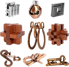 9pcs Puzzles Bulk Gift for Kids, Teens, and Adults Retro Wooden Metal... 