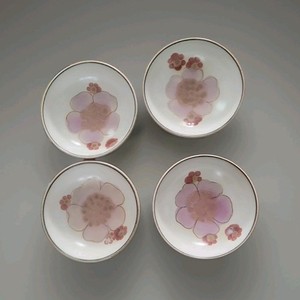 Denby Ceramic Floral Soup Bowls Set of 4 White Pink Round Shiny Finish