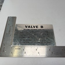 VTG Blow Down Valve B Tag Label Blank Name Plate Badge NEW NOS