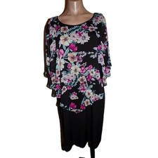 IN Studio Black Floral Dress Womens Size XL Overlay Sleeveless Sheath NWT