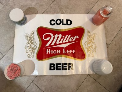 Vintage 70s Miller High Life Jumbo Poster Banner 36x63 Man Cave Bar