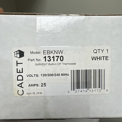 Cadet 13170 Electric Baseboard Heater Thermostat 9-1/2 H 2 Pole EBKNW