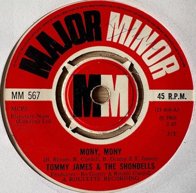 TOMMY JAMES & THE SHONDELLS MONY, MONY 7'' MAJOR MINOR (1968) VG+ POP ENGLAND