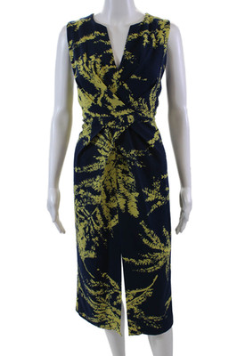 Whistles Womens Sleeveless Geometric Pleated Waist Slit Detail Dress Blue Size 6