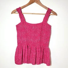 Elodie women's smocked sleeveless top size XL Pink flare hem Floral Pattern