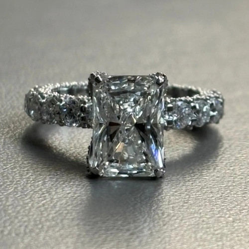 Gorgeous Lab Created Show Stopper 6.20 Total Carats 14K White Gold Wedding Ring