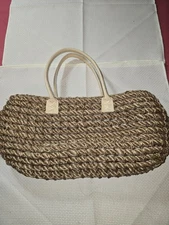 Hand Woven Rope and Twine Hand Made Double Handle Zipper Top Bag