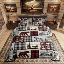 Rustic Cabin Comforter Set Queen Woodland Wolf Deer Bear Comforter For Kids A...