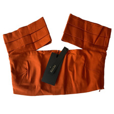 Vesper Crop Top With Pleated Shoulder Women Size 6 Petite Rust Cold Shoulder Zip