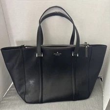 Large Kate Spade New York Tote Bag Black Leather  SOME WEAR ON HANDLES