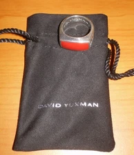 VTG David Yurman Sterling Silver 925 RED CORAL Cable Classic SIGNET Ring 8.5 / 9