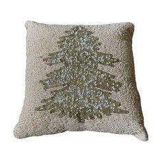 Beautiful 11  x11  Blush Beaded Christmas Tree Throw Pillow Decor