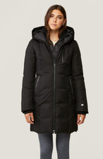 Soia Kyo Christy Black Brushed Down Black Puffer Coat W/ Leather Trim, Size L