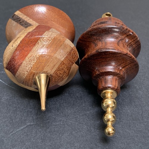 2 Turned Wood Ornament Hand Crafted Lot Christmas Decor Gold brown handmade WOW - Picture 5 of 18