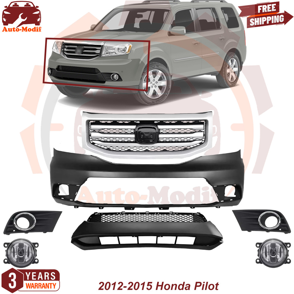 Front Bumper Cover Primed & Grille Assembly Kit For 2012-2015 Honda Pilot