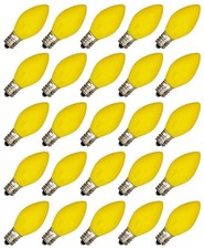 Box Of 25 Light Bulbs Opaque Yellow Steady Burning 7 Watt C7 e12 Candelabra Base