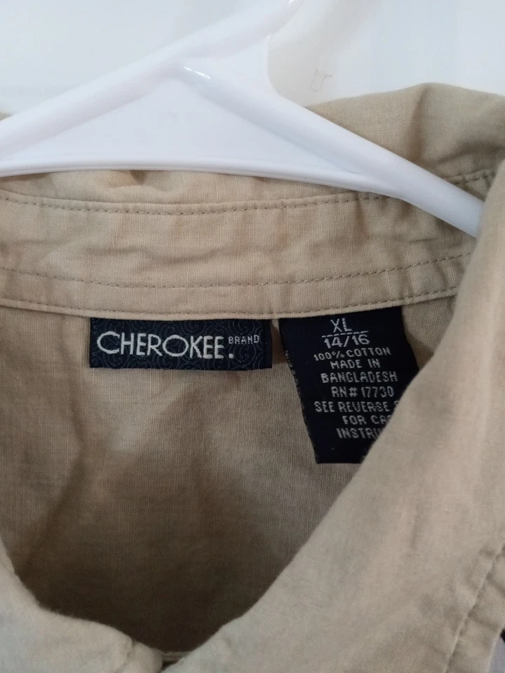 Cherokee Hawaiian Shirt Boys XL (14-16) Button Down Beige 100% Cotton - Image 3 of 4