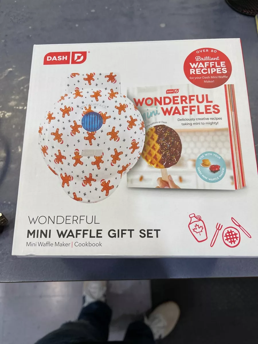 Dash Wonderful Mini Waffle Gift Set Maker/Cookbook Gingerbread Man Free  Shipping