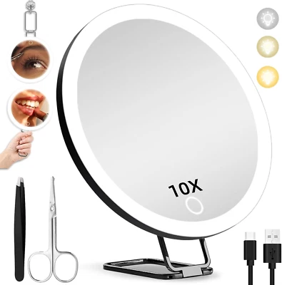HMGGOOFA 10X Magnifying Mirror with Lights, Large 10X Makeup Magnifying Mirror, Lighted 1