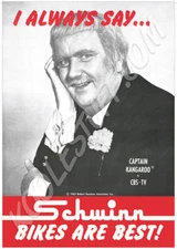 Schwinn Bicycle CAPTAIN KANGAROO "I Always Say Schwinn Bikes Are Best" Poster 