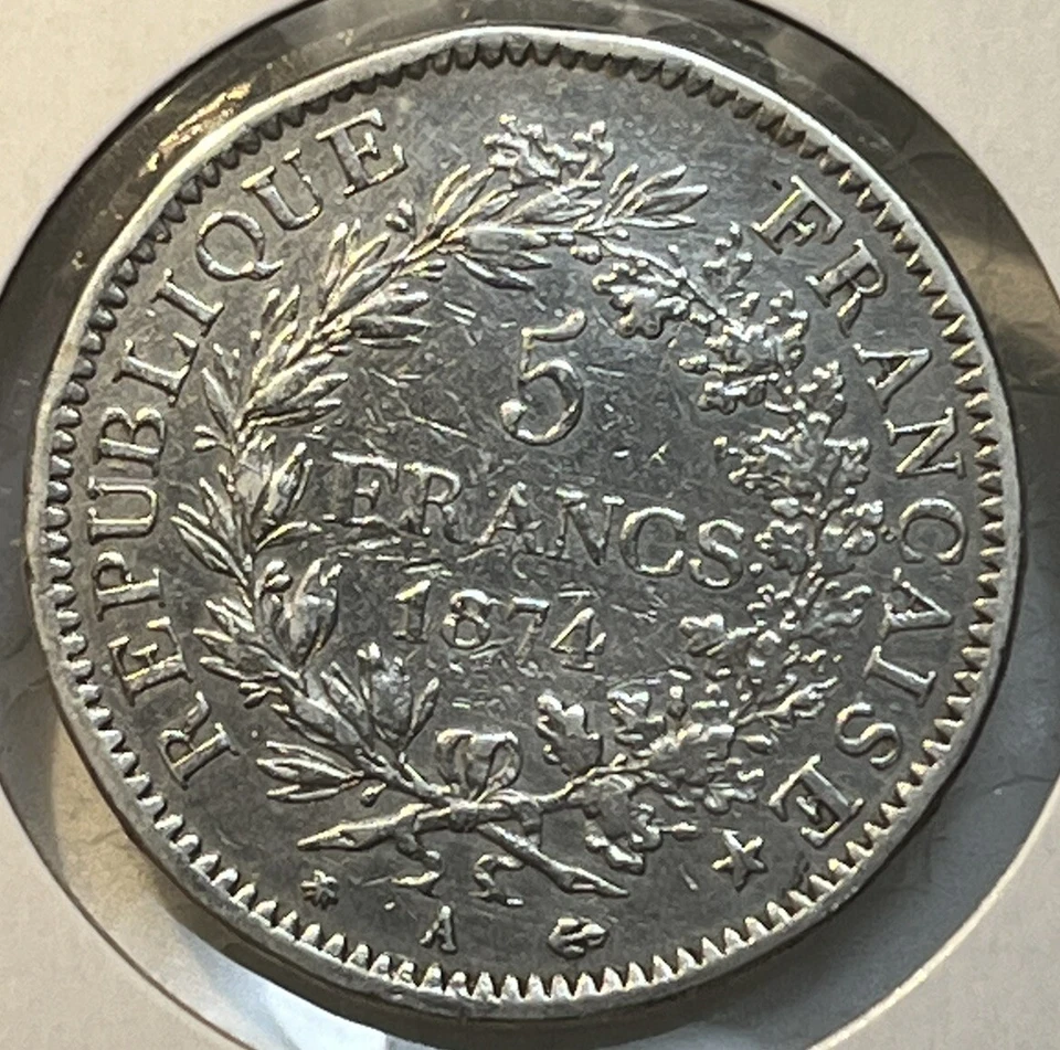 France 1874 A Silver Five 5 Francs Extra Fine XF Condition Coin The 3rd Republic - Image 2 of 4