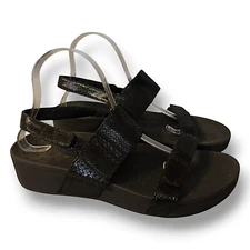 Vionic Womens Sandals 10 Black Double Strap Snake Embossed Wedge Bolinas