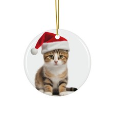 Hanging Ceramic Christmas Tree Ornament - American Wirehair Cat Design