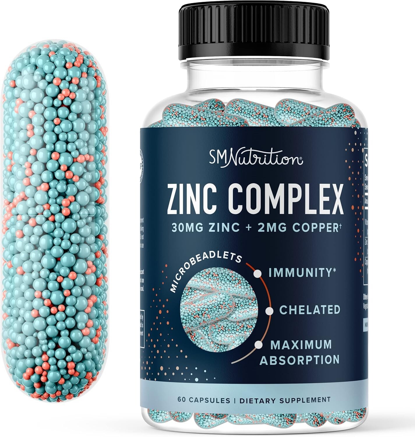 Zinc Supplement Microbeadlets with 2mg Copper & B6 for Immune & Acne Support