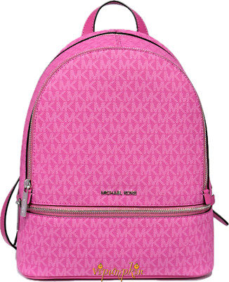 Michael Kors Rhea Medium Signature Logo Backpack MK Dragonfruit