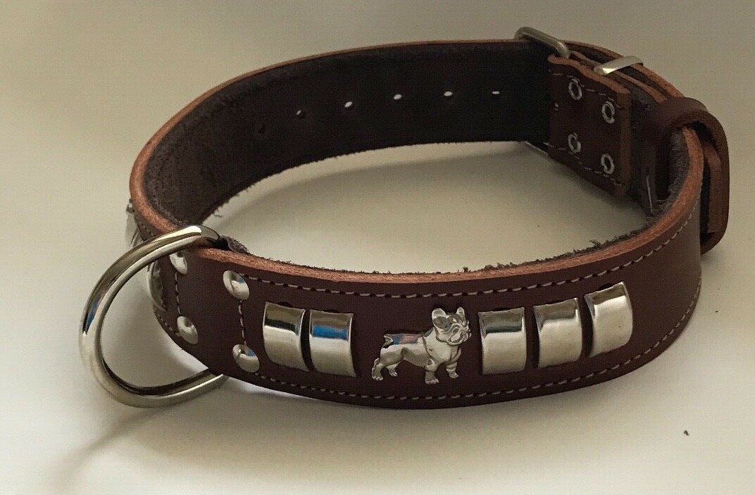 DOG COLLARFRENCH BULLDOG 1 1/4 INCH WIDE DOG COLLAR, REAL LEATHER
