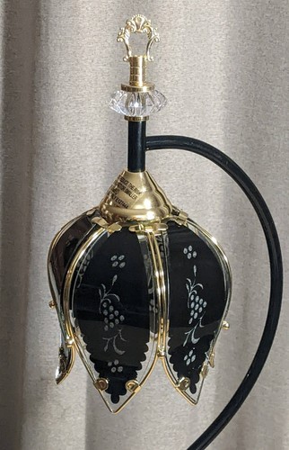 Black glass lotus flower vintage style table lamp black finish base 27in H - Picture 3 of 5