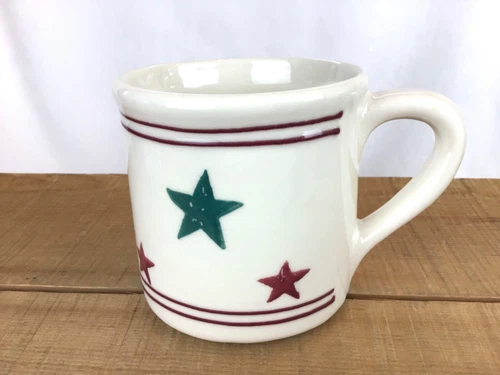 HARTSTONE Pottery MUG Green Red Stars Stripes 1982 Hand Painted 12 oz. VGUC
