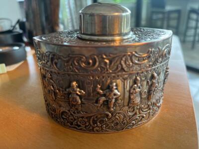 Barbour Silver Company, CT. Antique Repousse Decorated Tobacco Holder.  Excellent